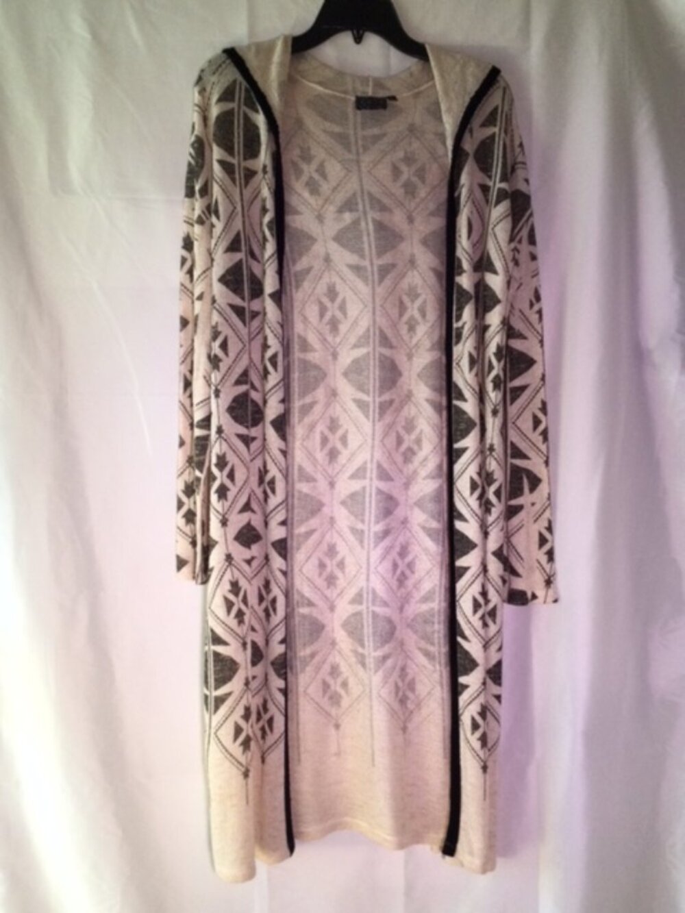 Women's Cream Geometric Hooded Sweater Dress Long Sleeve Knit